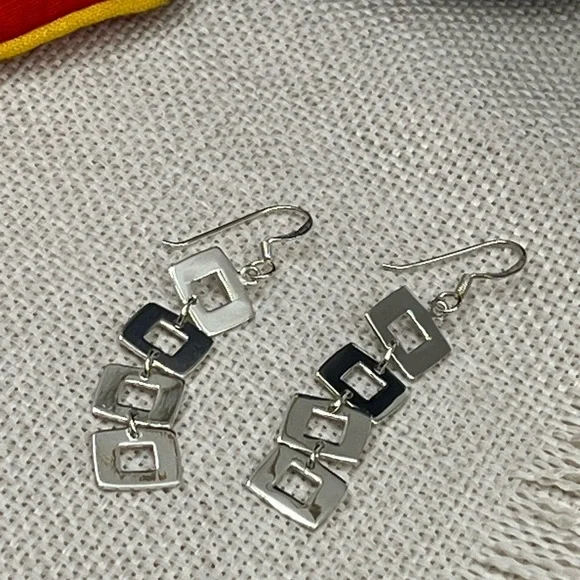 Vintage Sterling Silver Geometric Dangle Earrings | NF 925 Thailand | 5.8g - Picture 13 of 17